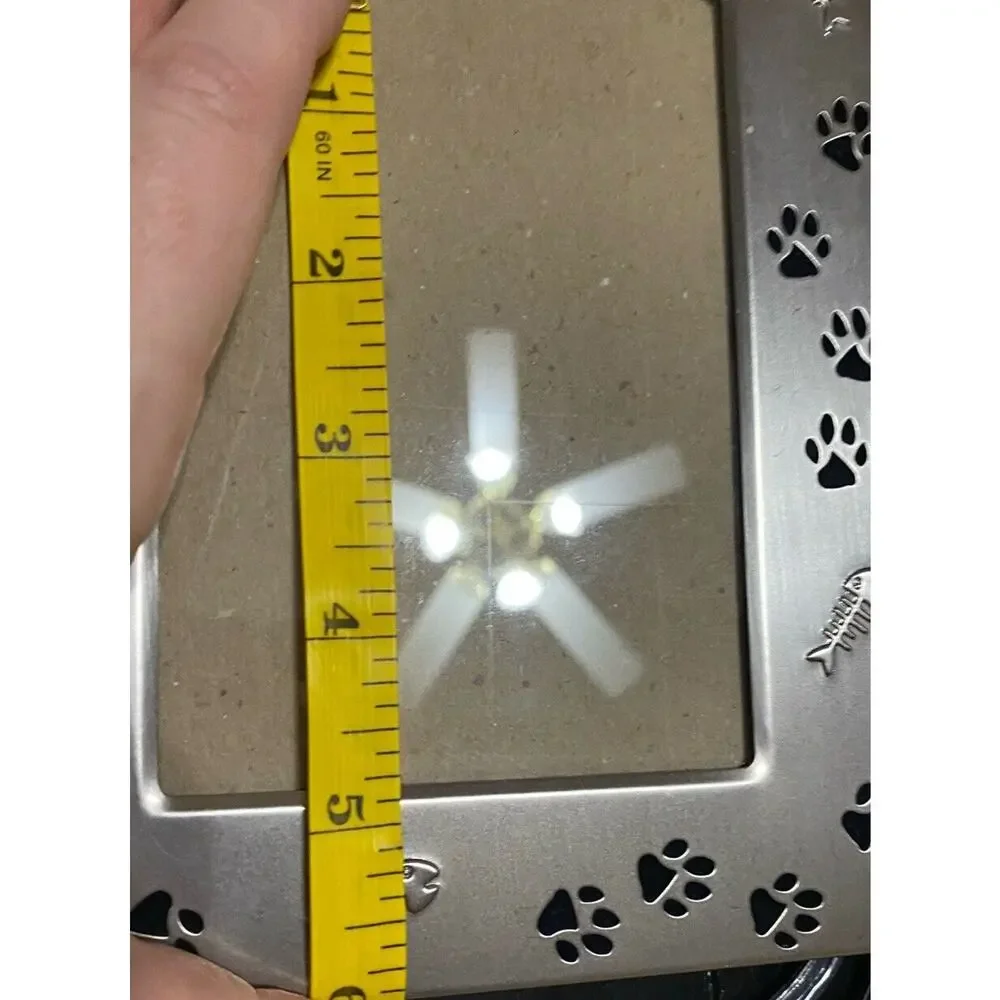 Vtg Cat Photo Picture Frame Brushed Silver Metal Meow Paw Print Fish Bones Pet